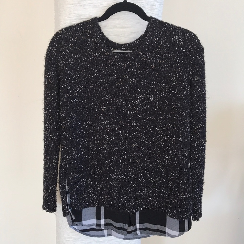 Knit Sweater with Attached Plaid